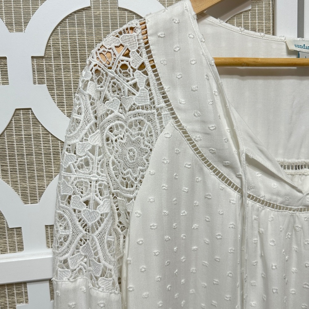 Sundance Blouse Womens Large White‎ Swiss Dot Lace Crochet Boho Peasant Top - Picture 3 of 8